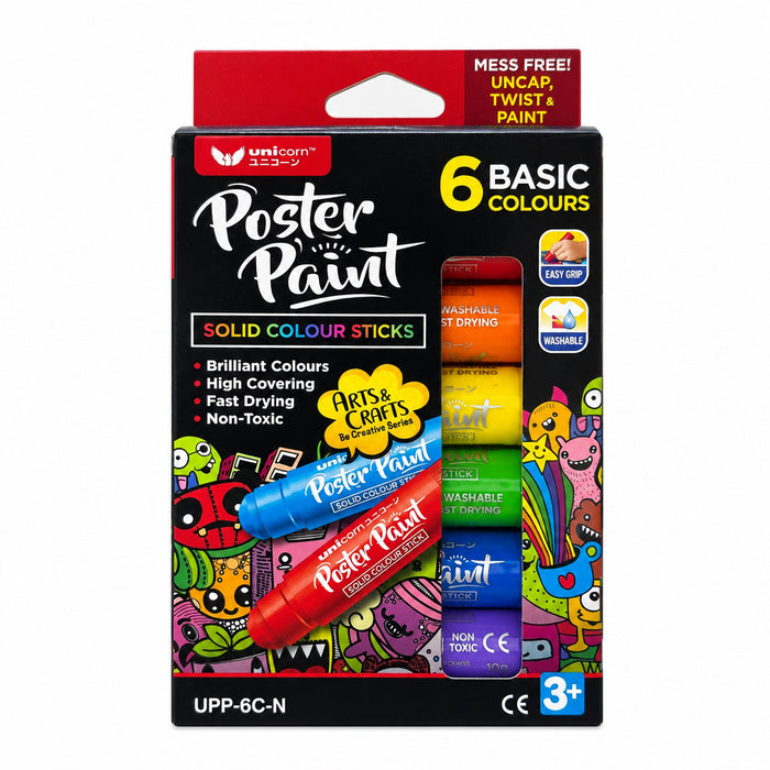 Unicorn Poster Paint Solid Sticks 6 Basic Colours UPP-6C-N