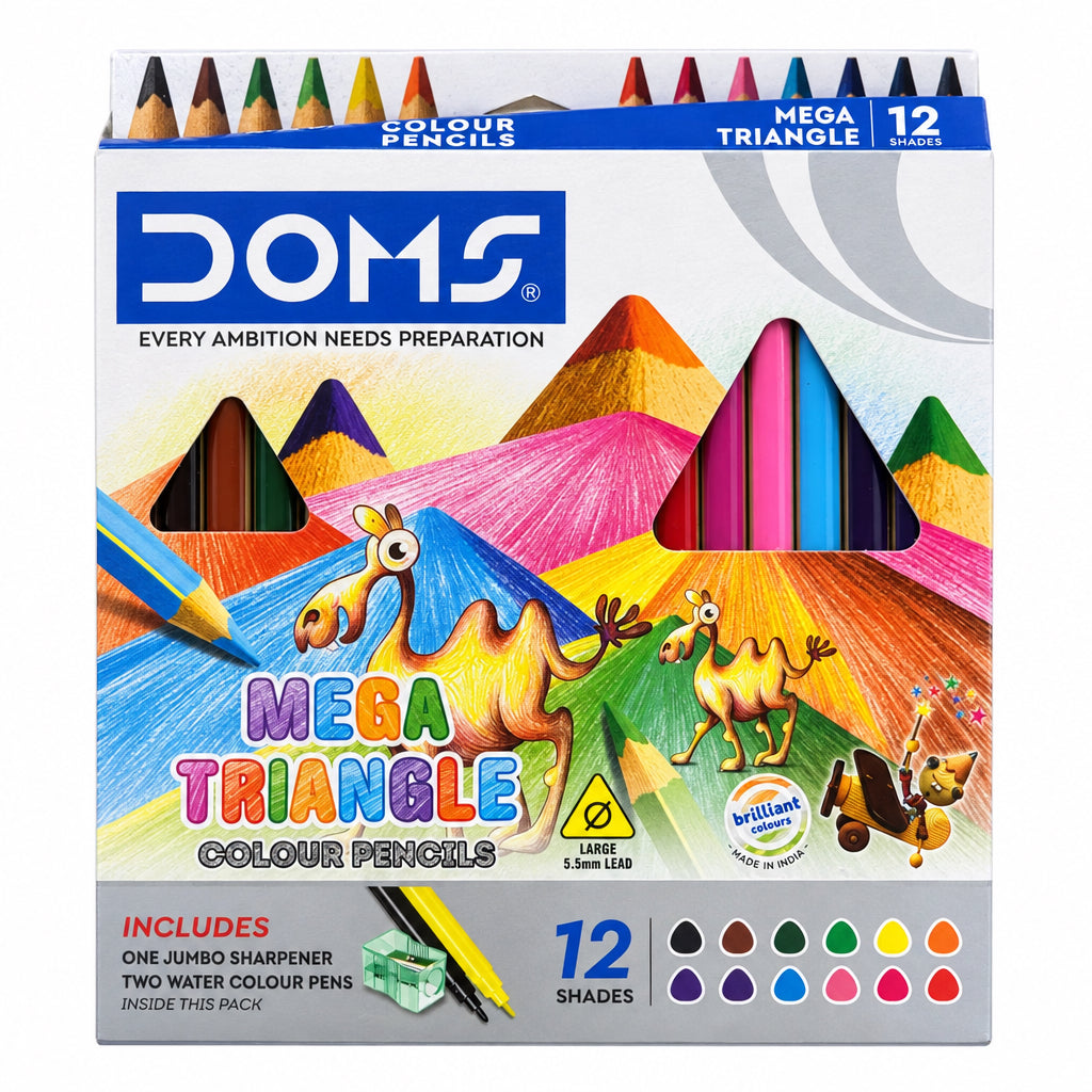 DOMS Mega Triangle Colour Pencils 5.5mm Lead 12 Shades No. 7944