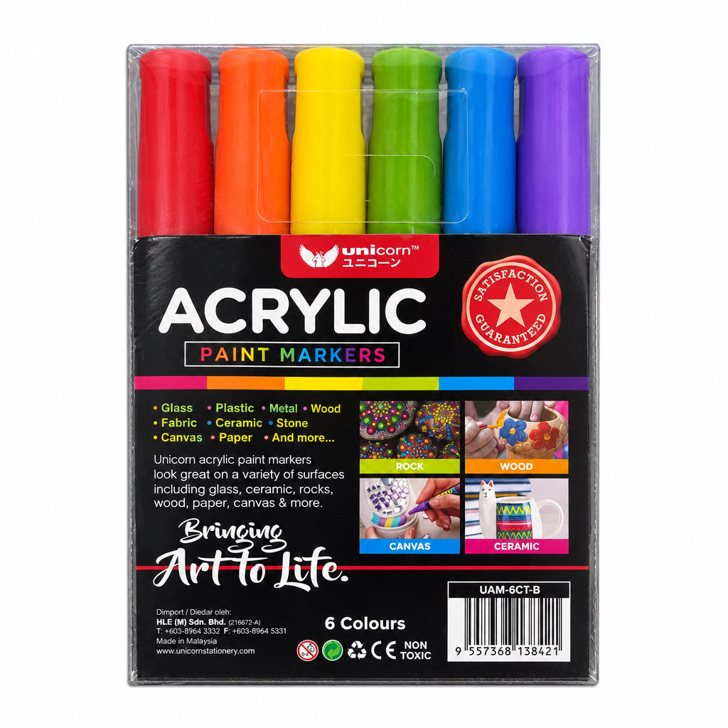 Unicorn Acrylic Paint Markers 6 Basic Colours UAM-6CT-B