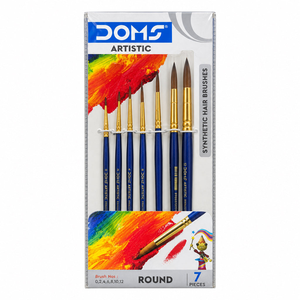 DOMS Artistic Synthetic Hair Brushes Round 7pcs, Art No. 8066
