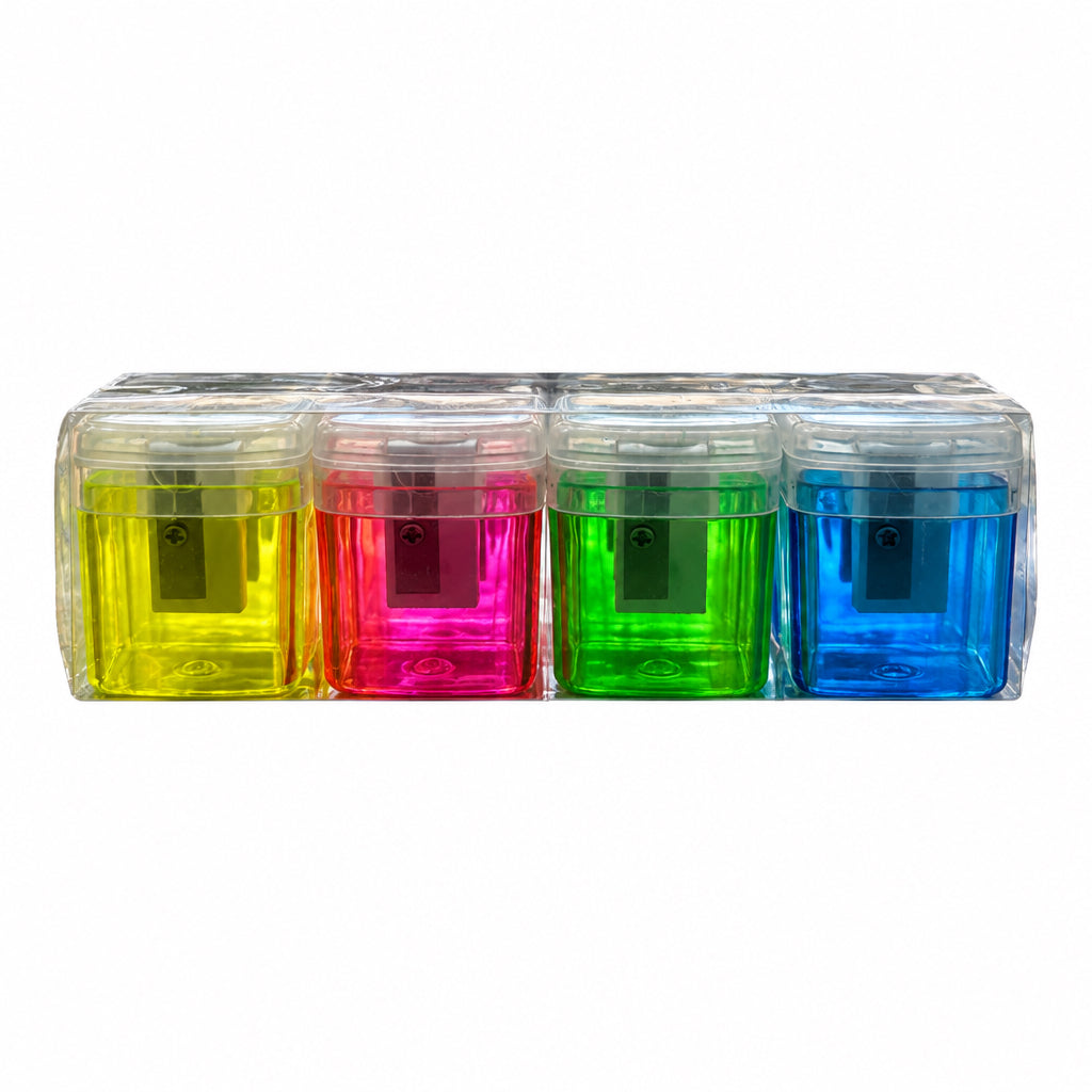 Pencil Sharpner One Hole Shapener Assorted Colors 4x3x2cm with Cup