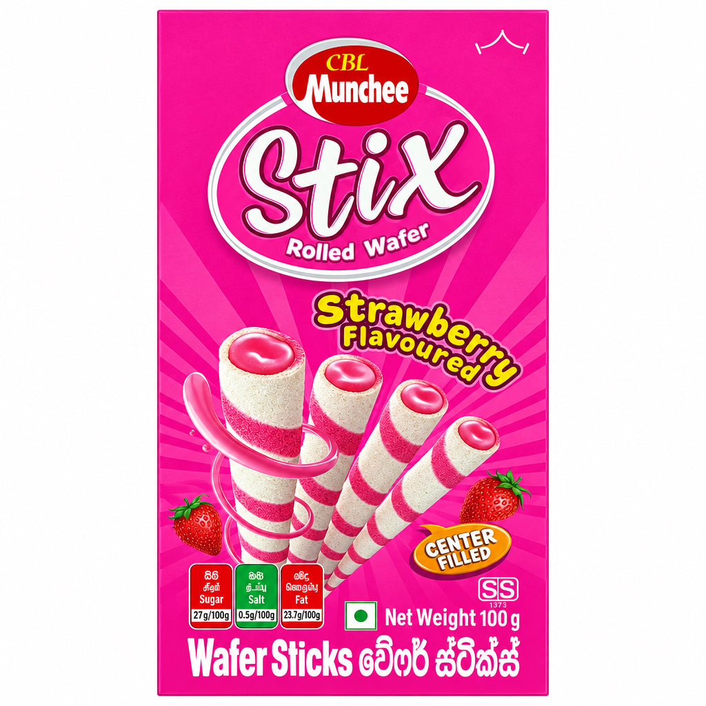 Munchee Stix Rolled Wafer - Strawberry Flavored 100g